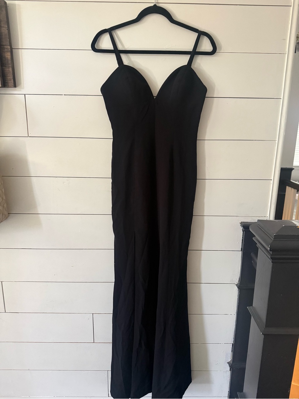 Dress the Population Black Spaghetti-Strap Prom Gown with High Slit - Picture 2 of 7